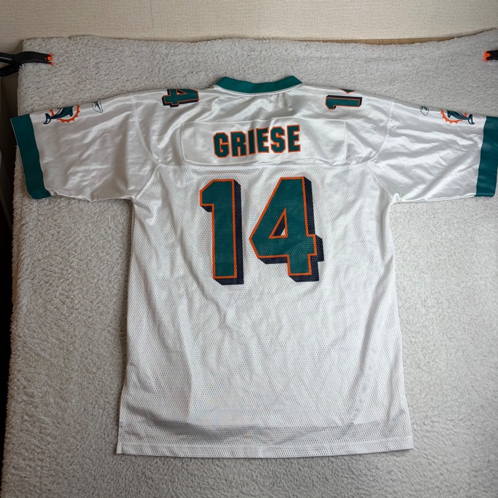 Reebok NFL Miami Dolphins Brian Griese 14 Jersey Mens XL White Football Mesh